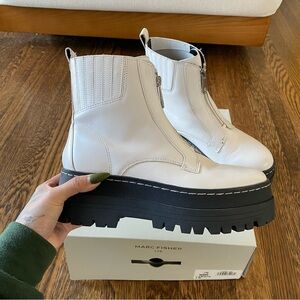 Marc Fisher Zip Up Platform White Lug Boot